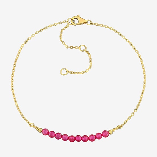 Womens Lab Created Red Ruby 18K Gold Over Silver Beaded Bracelet
