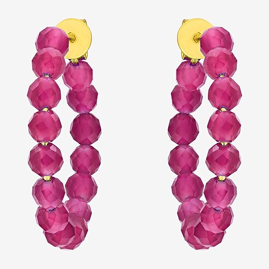 Womens Lab Created Red Ruby 18K Gold Over Silver 26mm Hoop Earrings