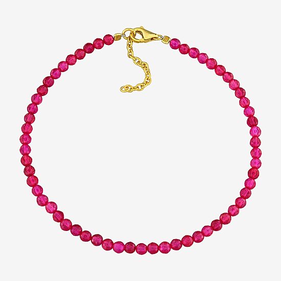 Womens Lab Created Red Ruby 18K Gold Over Silver Beaded Bracelet