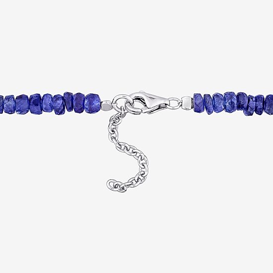 Womens Genuine Blue Sapphire Sterling Silver Beaded Bracelet