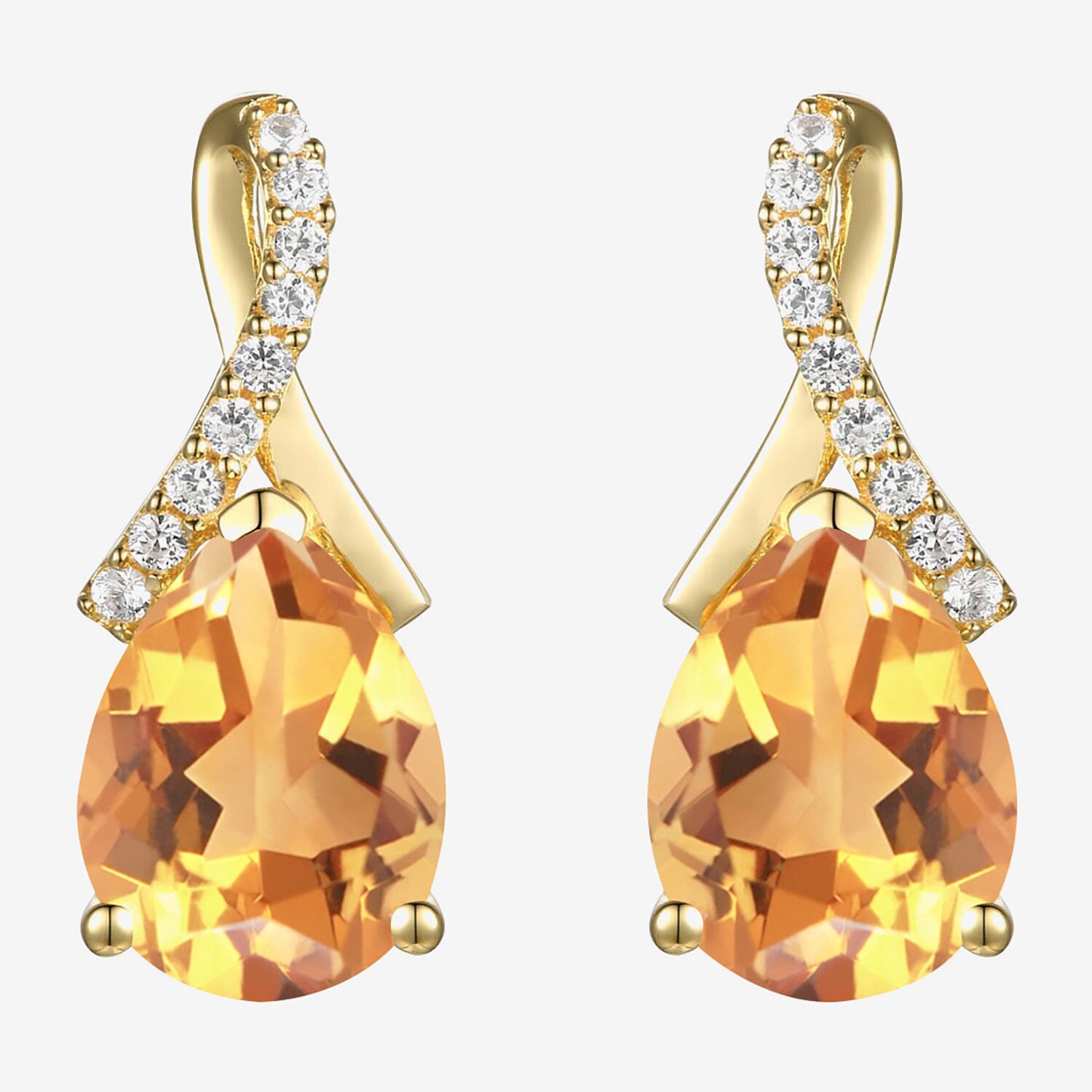 Womens Gemstone Sterling Silver or 14K Gold Over 14mm Pear Stud Earrings