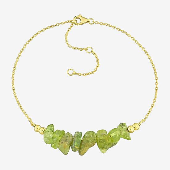 Womens Genuine Green Peridot 18K Gold Over Silver Beaded Bracelet