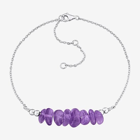 Womens Genuine Purple Amethyst Sterling Silver Beaded Bracelet