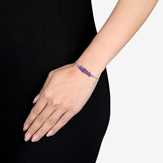 Womens Genuine Purple Amethyst Sterling Silver Beaded Bracelet