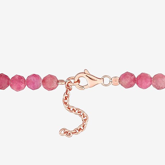 Womens Genuine Tourmaline 18K Rose Gold Over Silver Beaded Bracelet