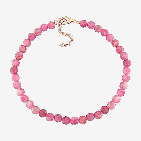 Womens Genuine Tourmaline 18K Rose Gold Over Silver Beaded Bracelet