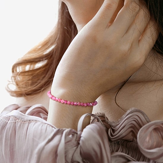 Womens Genuine Tourmaline 18K Rose Gold Over Silver Beaded Bracelet