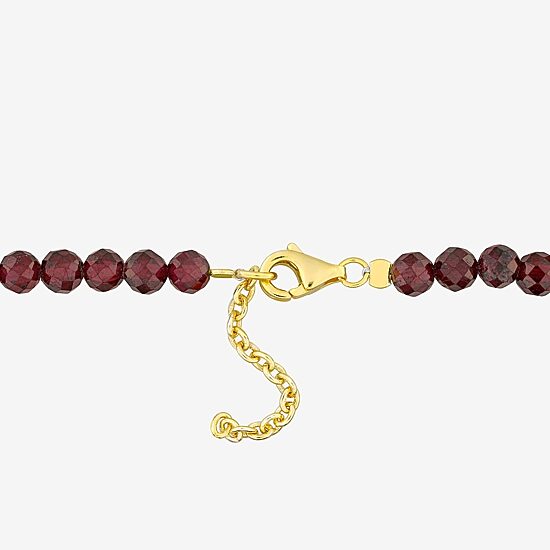 Womens Genuine Red Garnet 18K Gold Over Silver Beaded Bracelet
