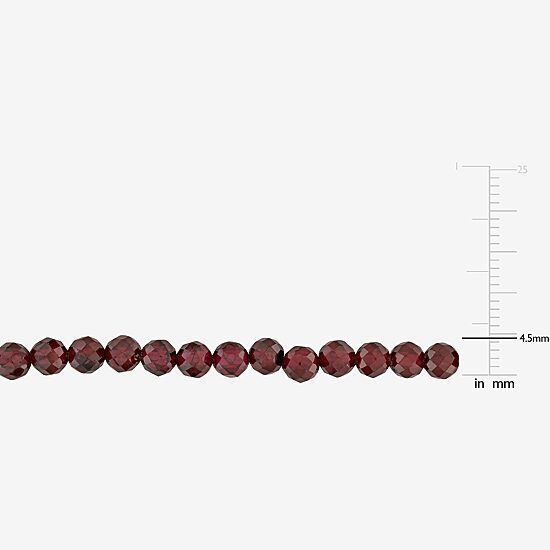 Womens Genuine Red Garnet 18K Gold Over Silver Beaded Bracelet