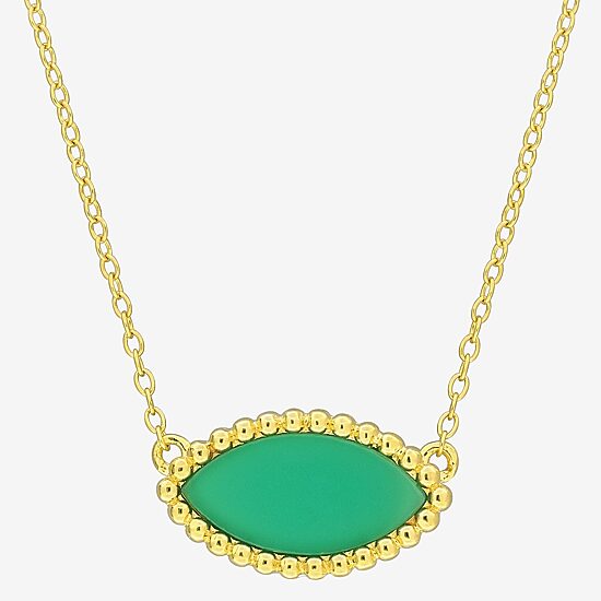 Womens Genuine Green Chalcedony 18K Gold Over Silver 17 Inch Pendant Necklace