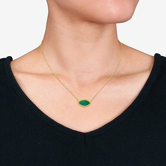 Womens Genuine Green Chalcedony 18K Gold Over Silver 17 Inch Pendant Necklace