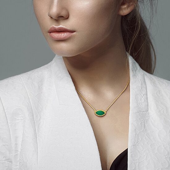 Womens Genuine Green Chalcedony 18K Gold Over Silver 17 Inch Pendant Necklace