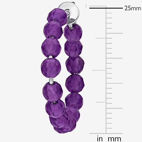 Womens Genuine Purple Amethyst Sterling Silver 4.4mm Hoop Earrings