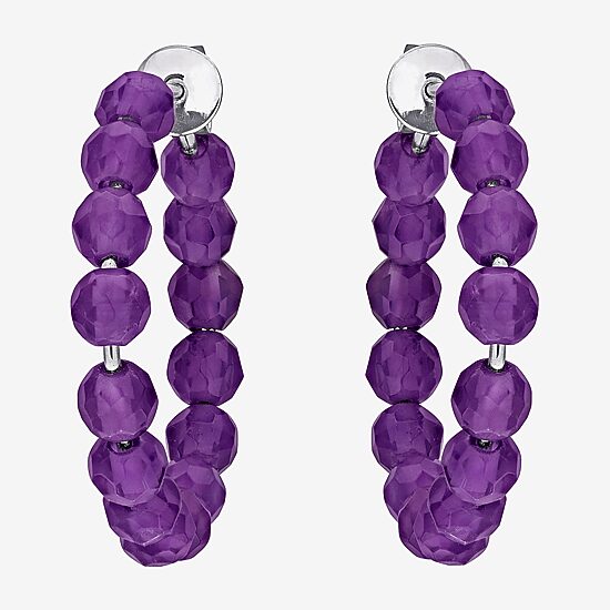 Womens Genuine Purple Amethyst Sterling Silver 4.4mm Hoop Earrings