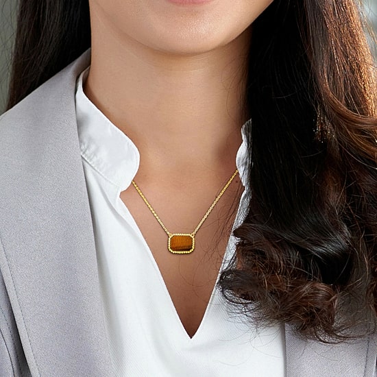 Womens Genuine Gemstone 18K Gold Over Silver Pendant Necklace