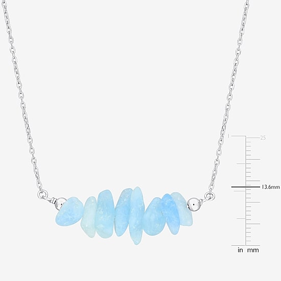 Womens Blue Aquamarine Sterling Silver 17 Inch Beaded Necklace
