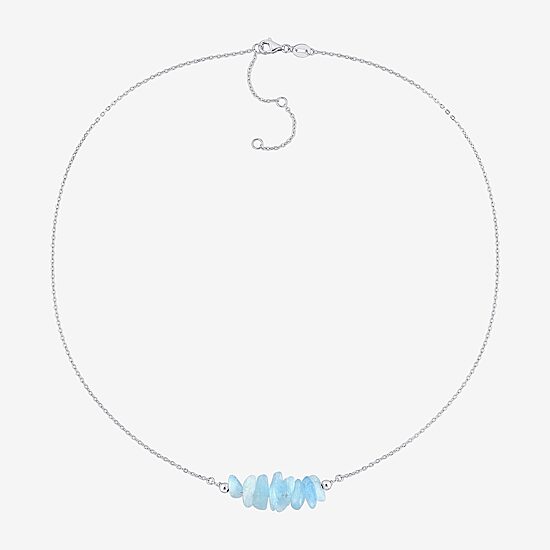 Womens Blue Aquamarine Sterling Silver 17 Inch Beaded Necklace