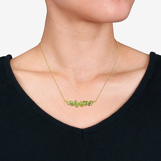 Womens Green Peridot 18K Gold Over Silver 17 Inch Beaded Necklace