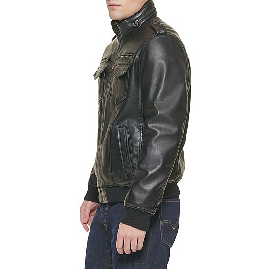 Levi's® Mens Faux Leather Water Resistant Midweight Bomber Jacket