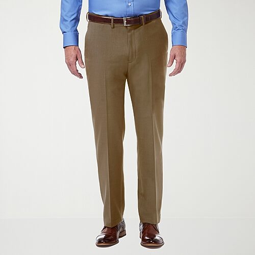 Haggar Men's Premium Comfort Stretch Classic-Fit Solid Flat Front Dress Pants - Mocha
