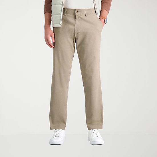 Haggar Life Khaki Comfort Chino Mens Comfort Waistband Straight Fit Flat Front Pant
