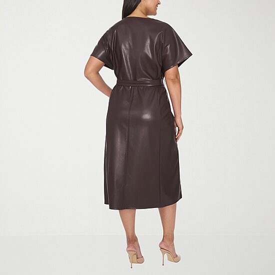Sam And Jess Womens Plus Midi Keyhole Neck Short Sleeve Dolman Fit + Flare Dress