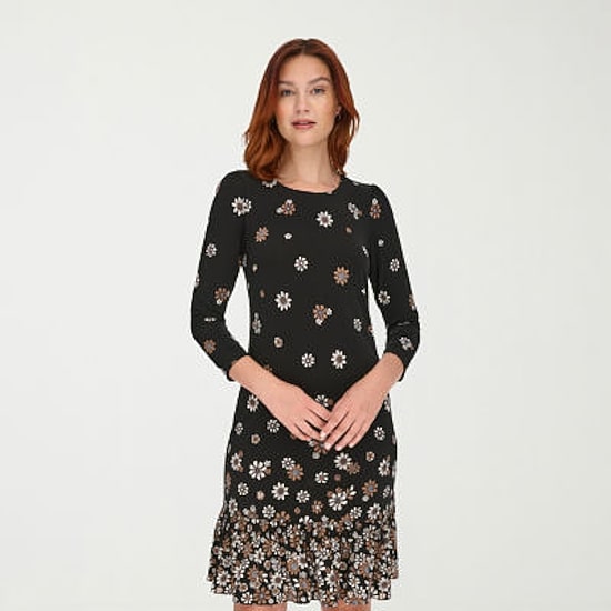 Marc New York Womens Crew Neck 3/4 Sleeve Floral Shift Dress