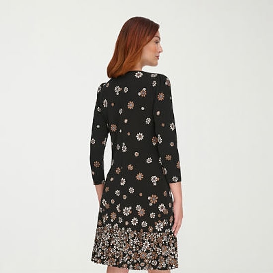 Marc New York Womens Crew Neck 3/4 Sleeve Floral Shift Dress