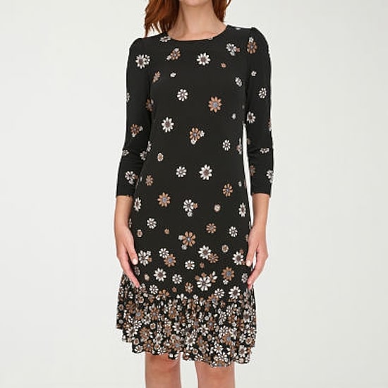 Marc New York Womens Crew Neck 3/4 Sleeve Floral Shift Dress