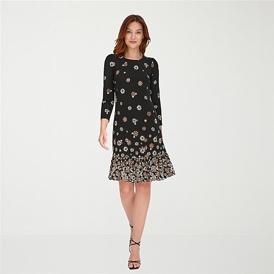Marc New York Womens Crew Neck 3/4 Sleeve Floral Shift Dress