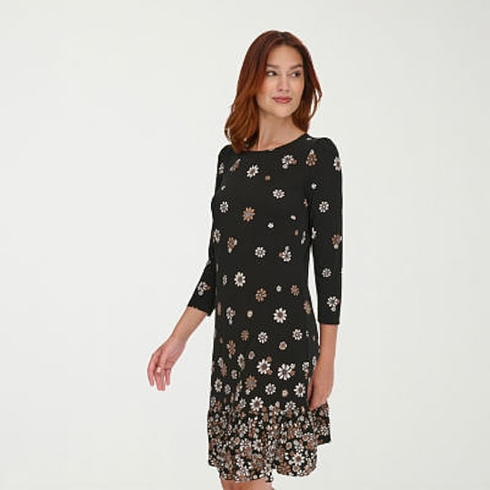 Marc New York Womens Crew Neck 3/4 Sleeve Floral Shift Dress