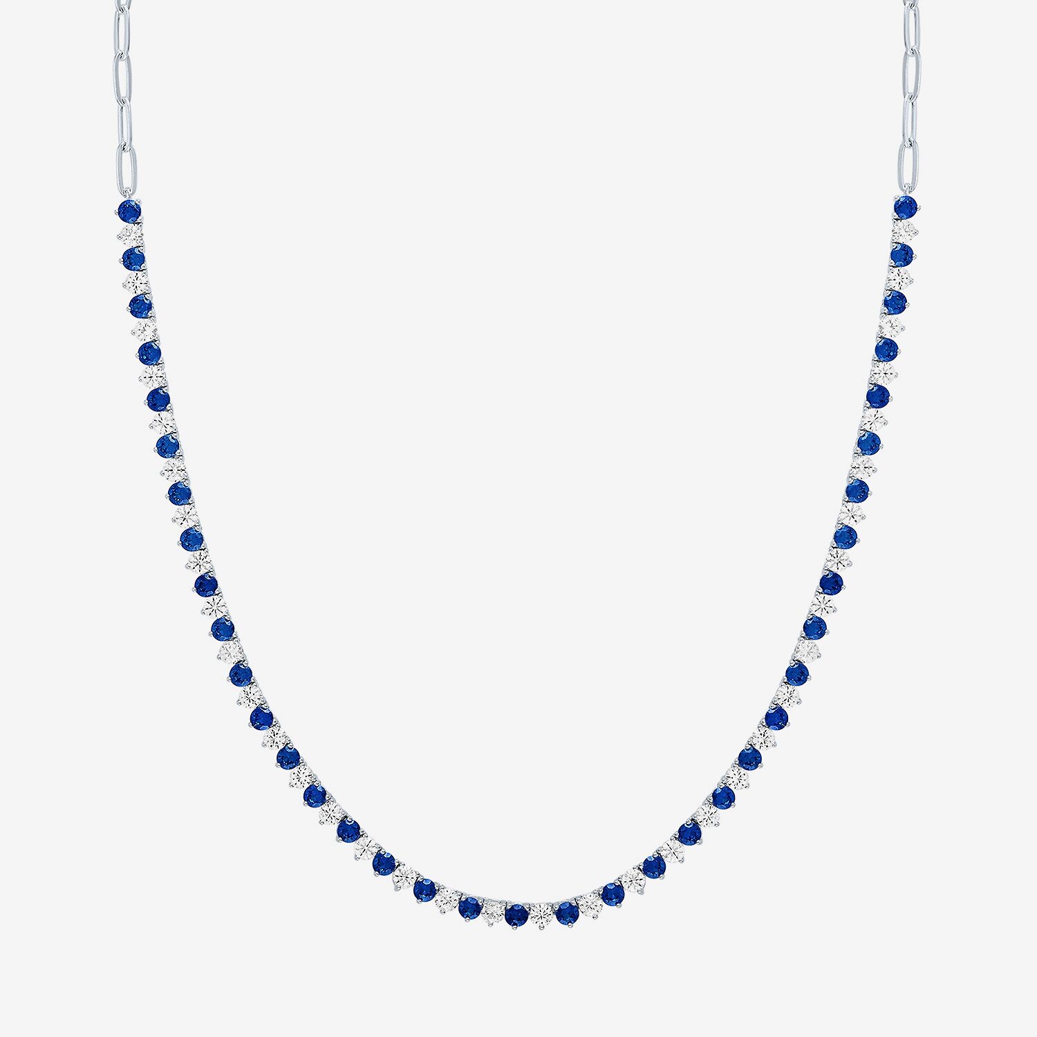 Gemstone Sterling Silver 18 Inch Tennis Necklace