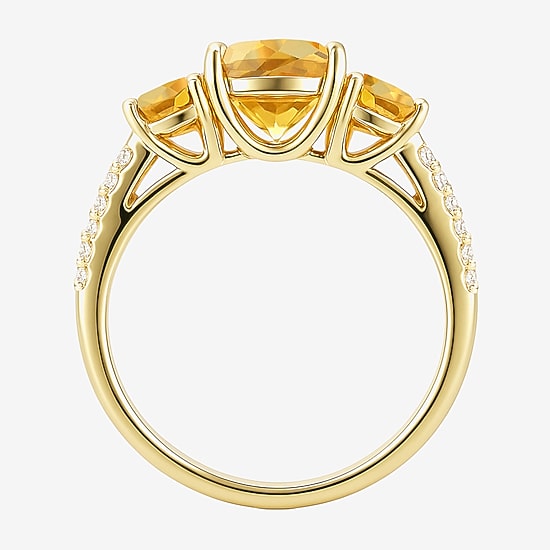 Womens Genuine Yellow Citrine 14K Gold Over Silver Cushion Side Stone Cocktail Ring