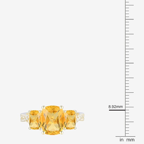 Womens Genuine Yellow Citrine 14K Gold Over Silver Cushion Side Stone Cocktail Ring
