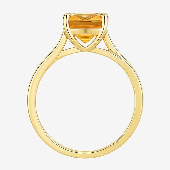 Womens Genuine Yellow Citrine 14K Gold Over Silver Cushion Side Stone Cocktail Ring