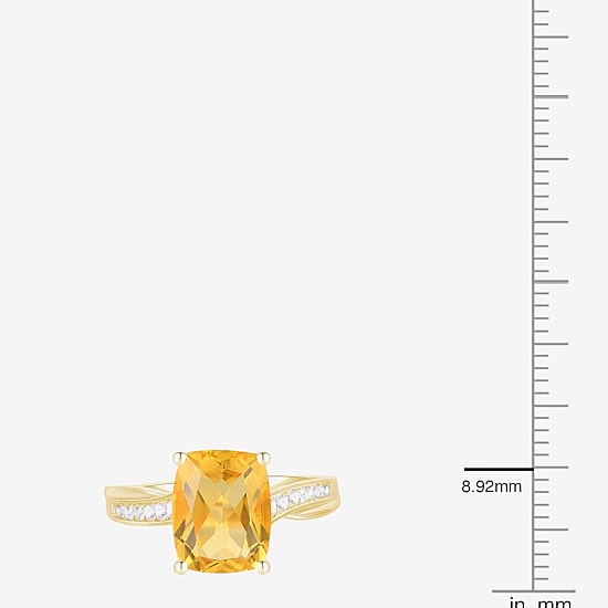Womens Genuine Yellow Citrine 14K Gold Over Silver Cushion Side Stone Cocktail Ring