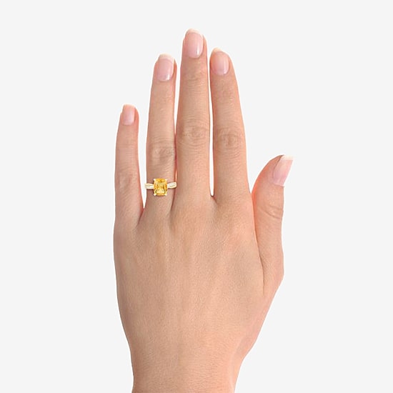 Womens Genuine Yellow Citrine 14K Gold Over Silver Cushion Side Stone Cocktail Ring