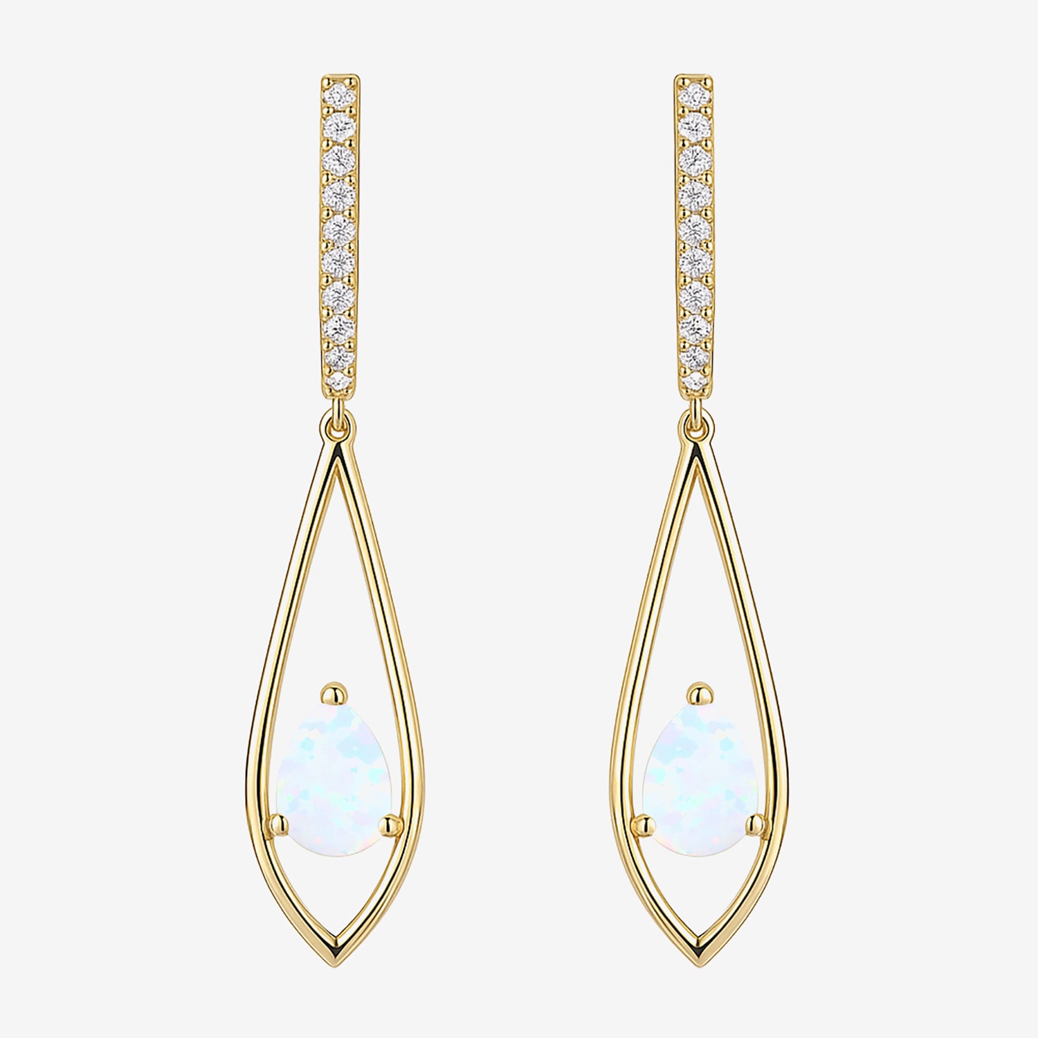 Womens Lab Created White Opal 14K Gold Over Silver Pear Round Drop Earrings