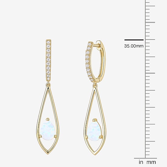 Womens Lab Created White Opal 14K Gold Over Silver Pear Round Drop Earrings