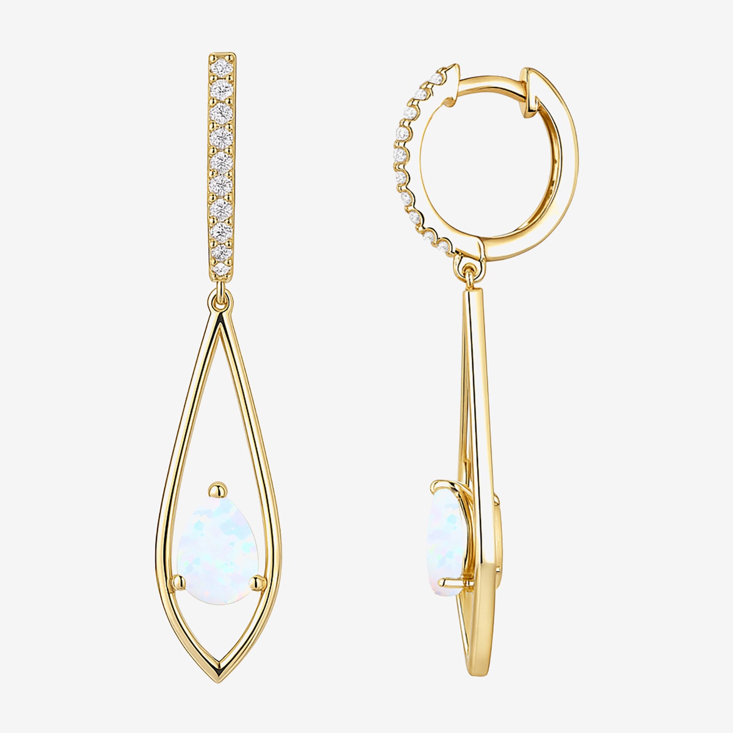Womens Lab Created White Opal 14K Gold Over Silver Pear Round Drop Earrings
