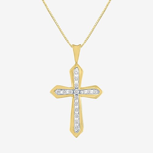 (G-H / Si2-I1) Womens 1/3 CT. T.W. Lab Grown White Diamond 10K Gold Cross 18 Inch Pendant Necklace, 18, Yellow