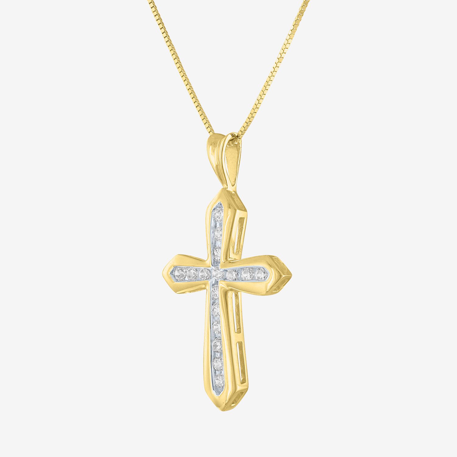 G-H / Si2-I1) Womens 1/ CT. T.W. Lab Grown White Diamond 10K Gold Cross 18 Inch Pendant Necklace
