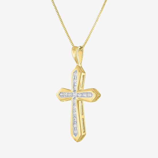 (G-H / Si2-I1) Womens 1/3 CT. T.W. Lab Grown White Diamond 10K Gold Cross 18 Inch Pendant Necklace