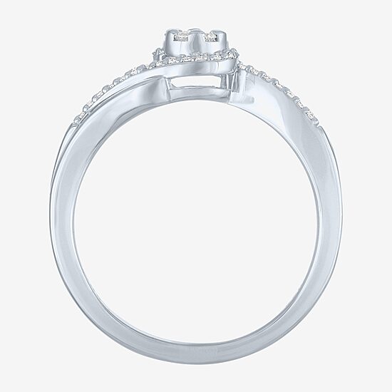 Womens 1/6 CT. T.W. Lab Grown White Diamond Sterling Silver Crossover Engagement Ring