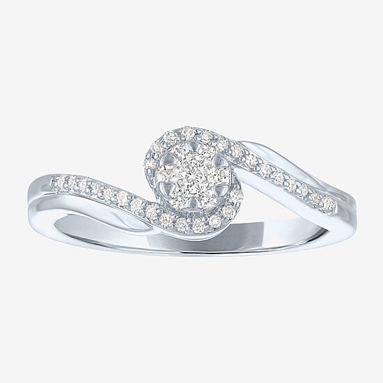 Womens 1/6 CT. T.W. Lab Grown White Diamond Sterling Silver Crossover Engagement Ring