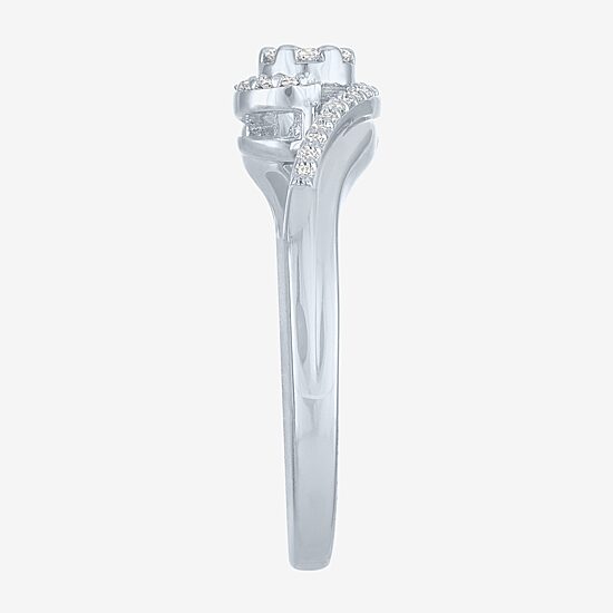 Womens 1/6 CT. T.W. Lab Grown White Diamond Sterling Silver Crossover Engagement Ring