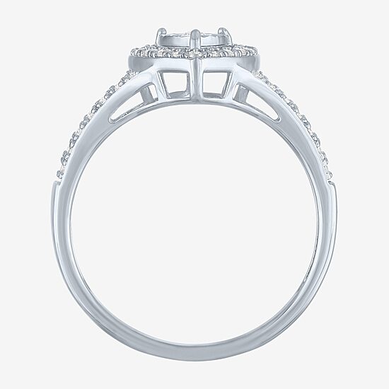 Womens 1/4 CT. T.W. Lab Grown White Diamond Sterling Silver Crossover Engagement Ring