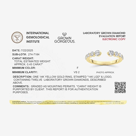 Grown Gorgeous Womens 1/2 CT. T.W. Lab Grown White Diamond 14K Gold Anniversary Band