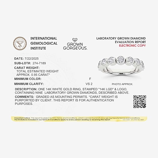 Grown Gorgeous Womens 2.5MM 1 CT. T.W. Lab Grown White Diamond 14K Gold or Platinum Anniversary Wedding Band