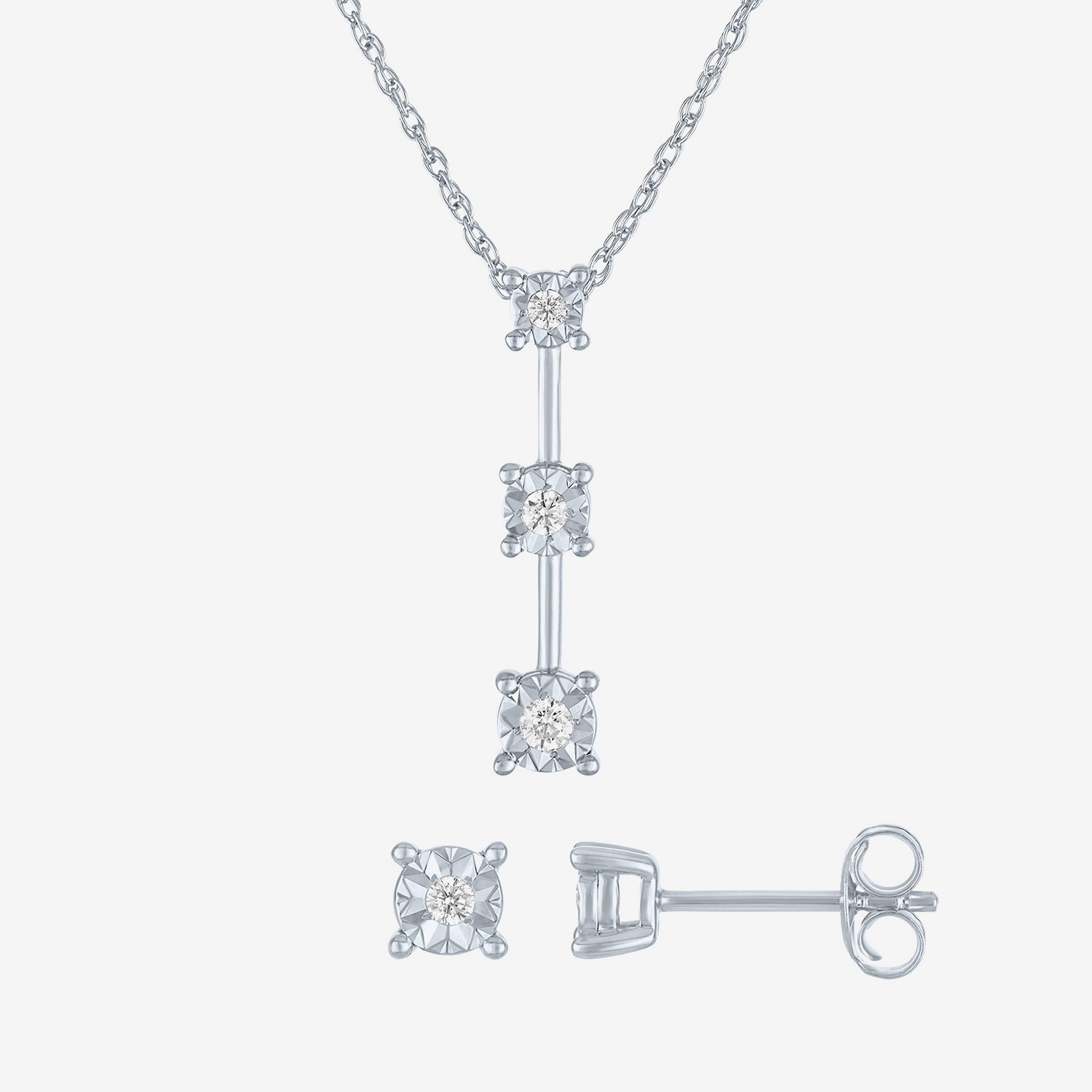 (G-H, Si2-I1) Womens 1/8 CT. T.W. Lab Grown White Diamond Sterling Silver Round 2-pc. Jewelry Set
